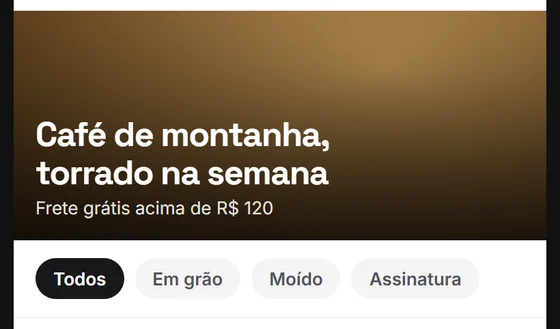 Topo da loja com a chamada e as categorias