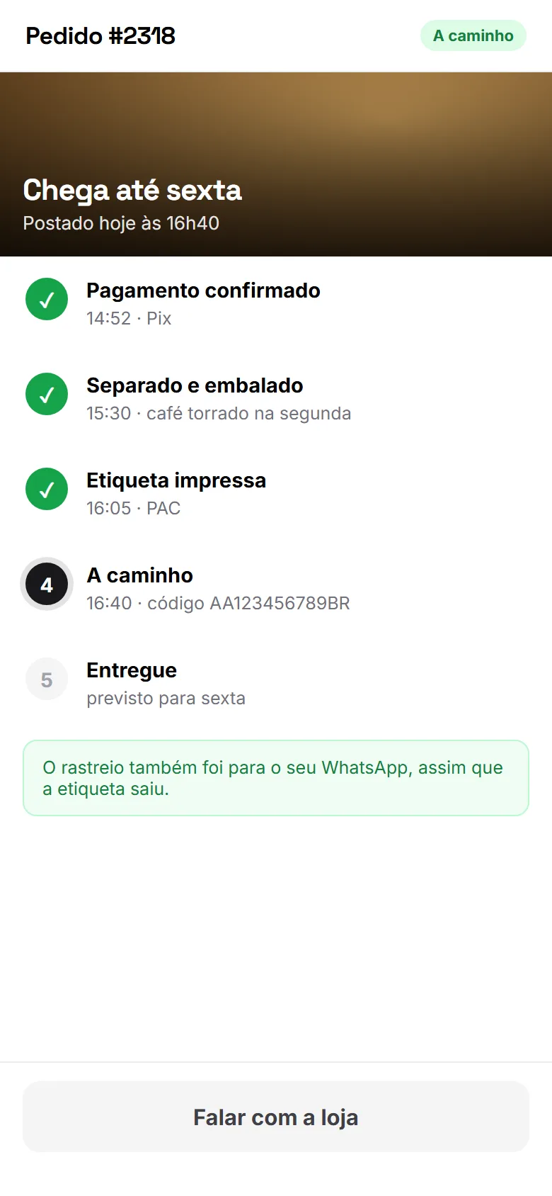 Acompanhamento do pedido, do pagamento à postagem